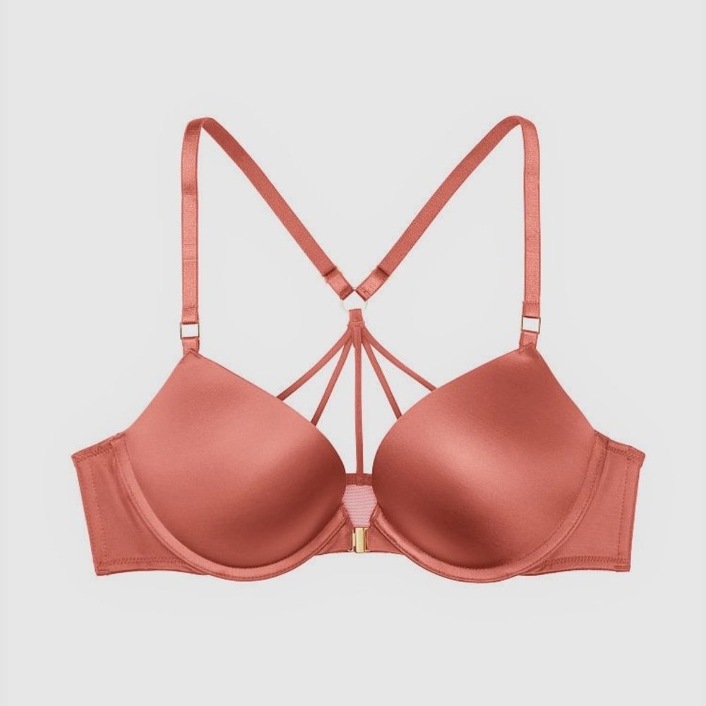 VICTORIA'S SECRET Bombshell Bra +2 Cup Push Up 38C Strappy Back Front Close Rose - Picture 4 of 7